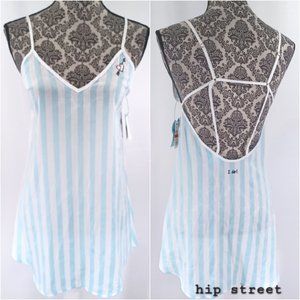 BETSEY JOHNSON BLUE Embroidered I DO! Satin Stripe Bridal Nightgown Slip XS NWT